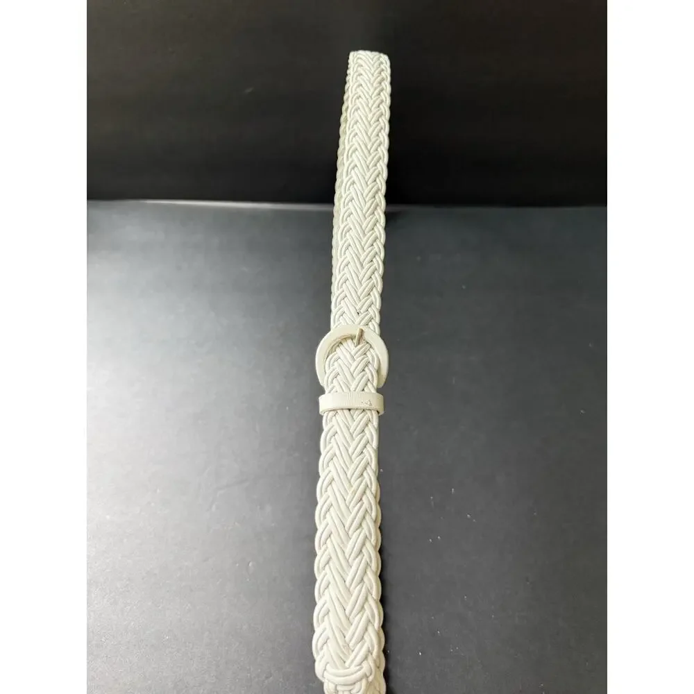 Talbots Womens White Woven Braided Leather Belt Covered Buckle Career Size 3X